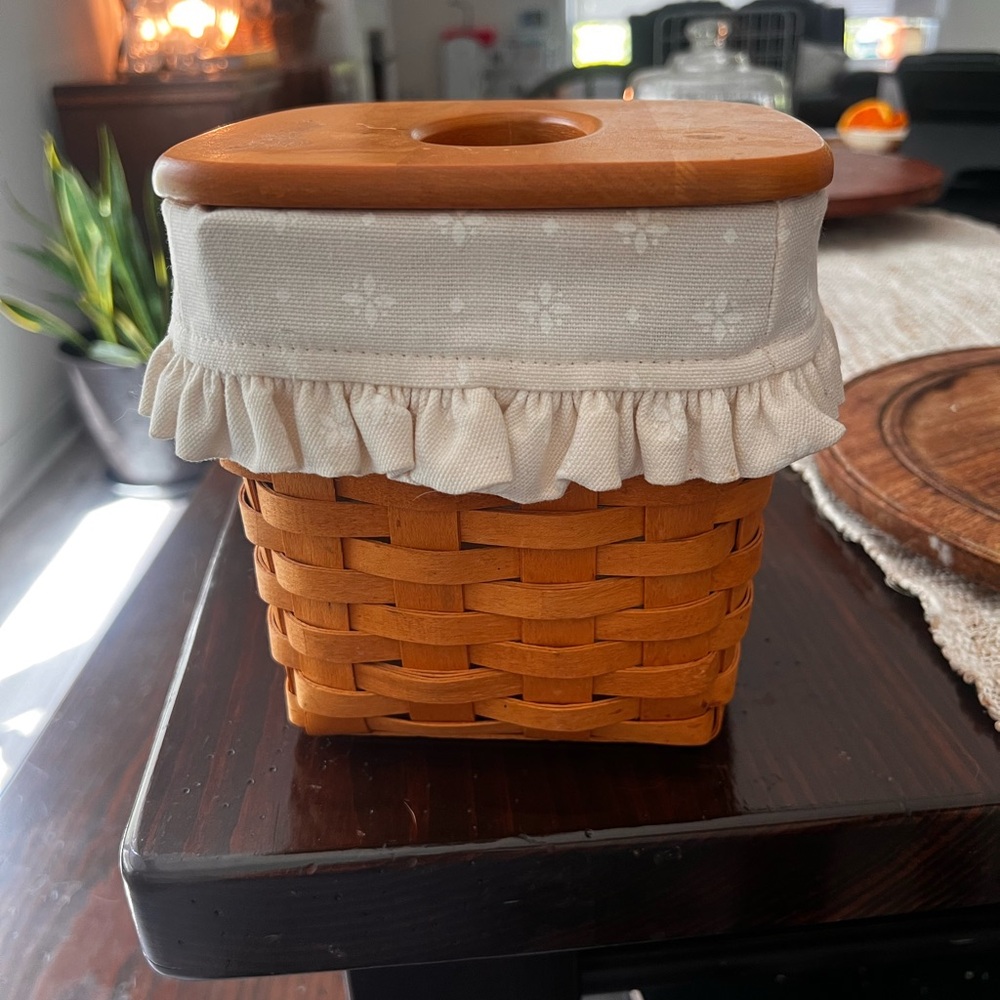 Longberger Woven Basket with Ruffled Fabric Cover 1997